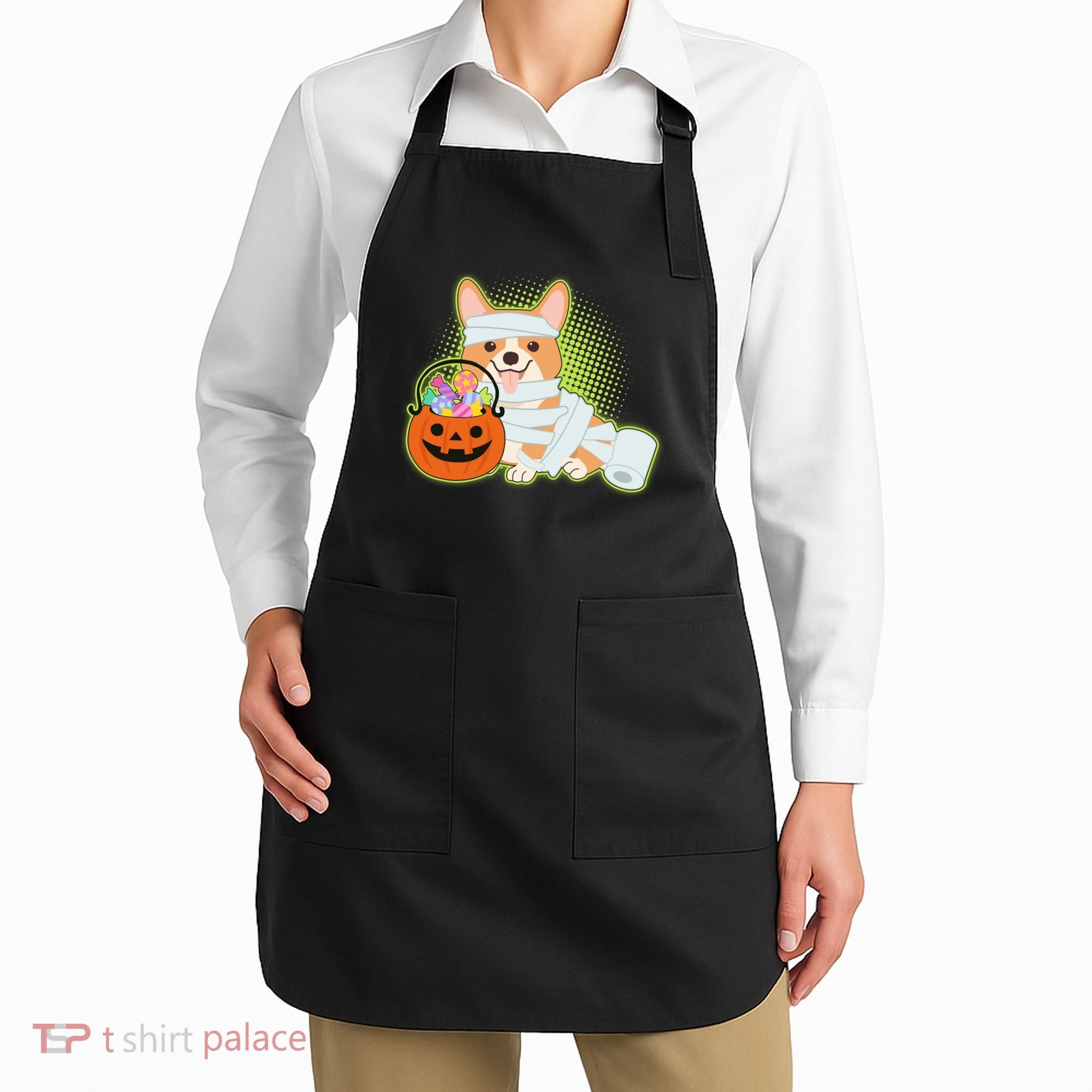 Cute Halloween Mummy Welsh Corgi And Pumpkin Candy Apron