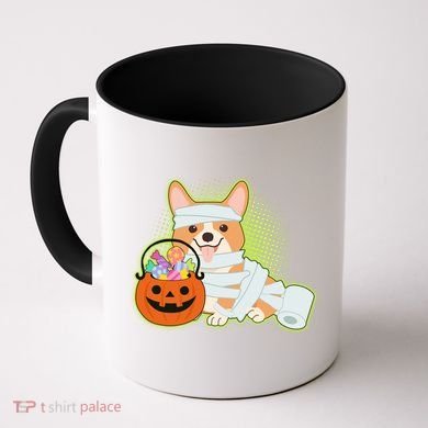 Cute Halloween Mummy Welsh Corgi And Pumpkin Candy Coffee Mug