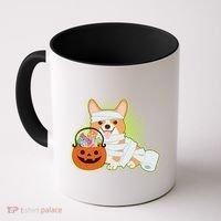 Cute Halloween Mummy Welsh Corgi And Pumpkin Candy Coffee Mug thumb 0