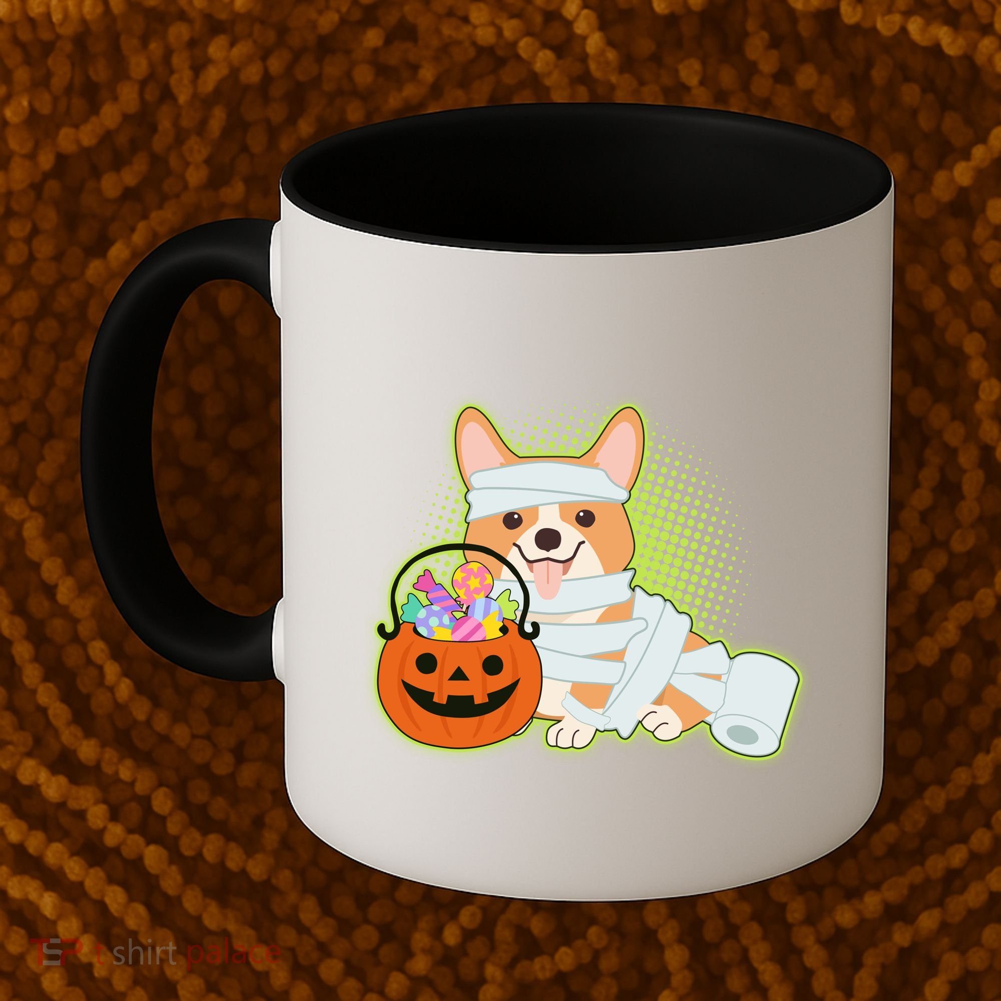 Cute Halloween Mummy Welsh Corgi And Pumpkin Candy Coffee Mug
