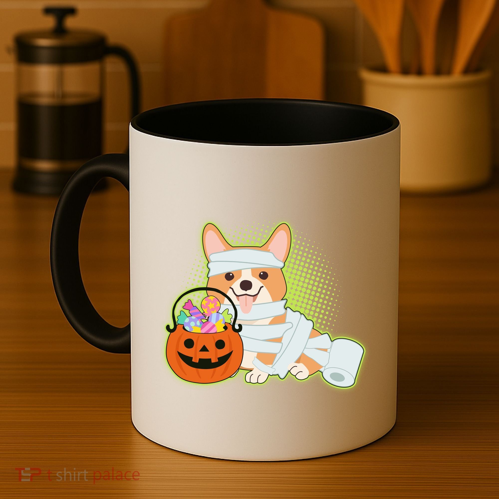 Cute Halloween Mummy Welsh Corgi And Pumpkin Candy Coffee Mug
