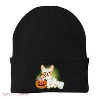 Cute Halloween Mummy Welsh Corgi And Pumpkin Candy Beanie thumb 0