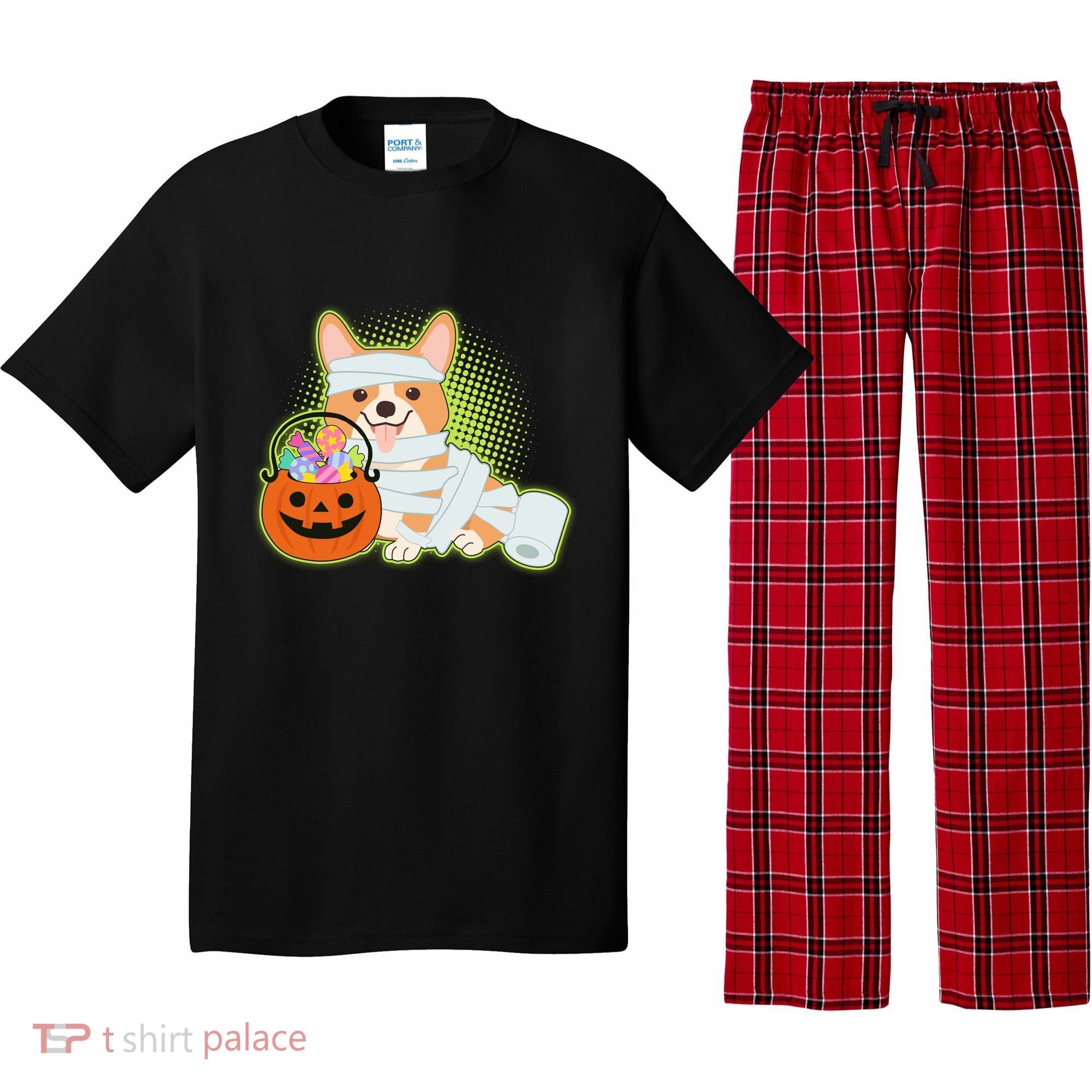 Cute Halloween Mummy Welsh Corgi And Pumpkin Candy Pajama Set