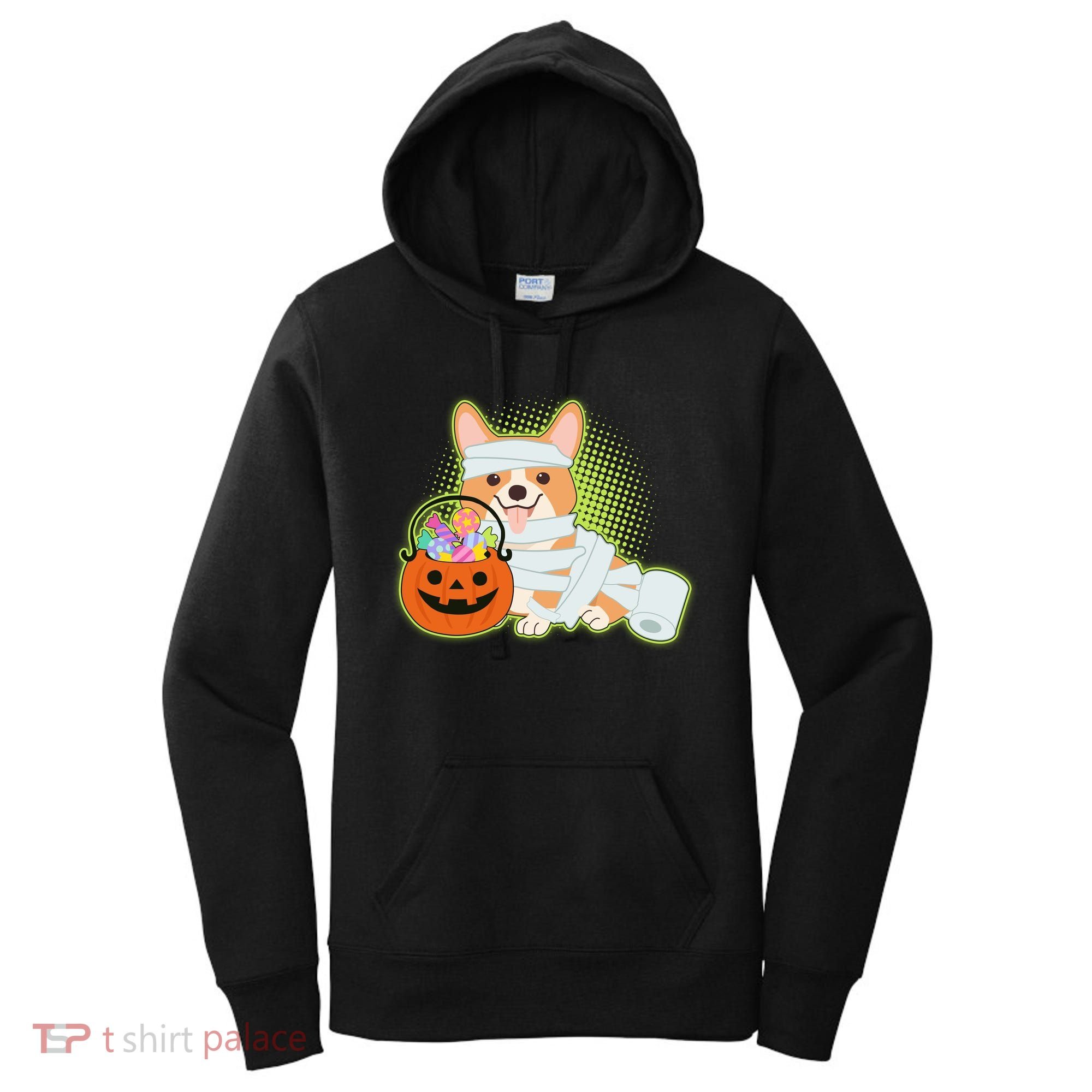 Cute Halloween Mummy Welsh Corgi And Pumpkin Candy Women's Hoodie