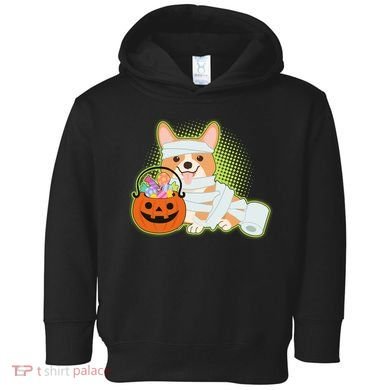 Cute Halloween Mummy Welsh Corgi And Pumpkin Candy Toddler Hoodie