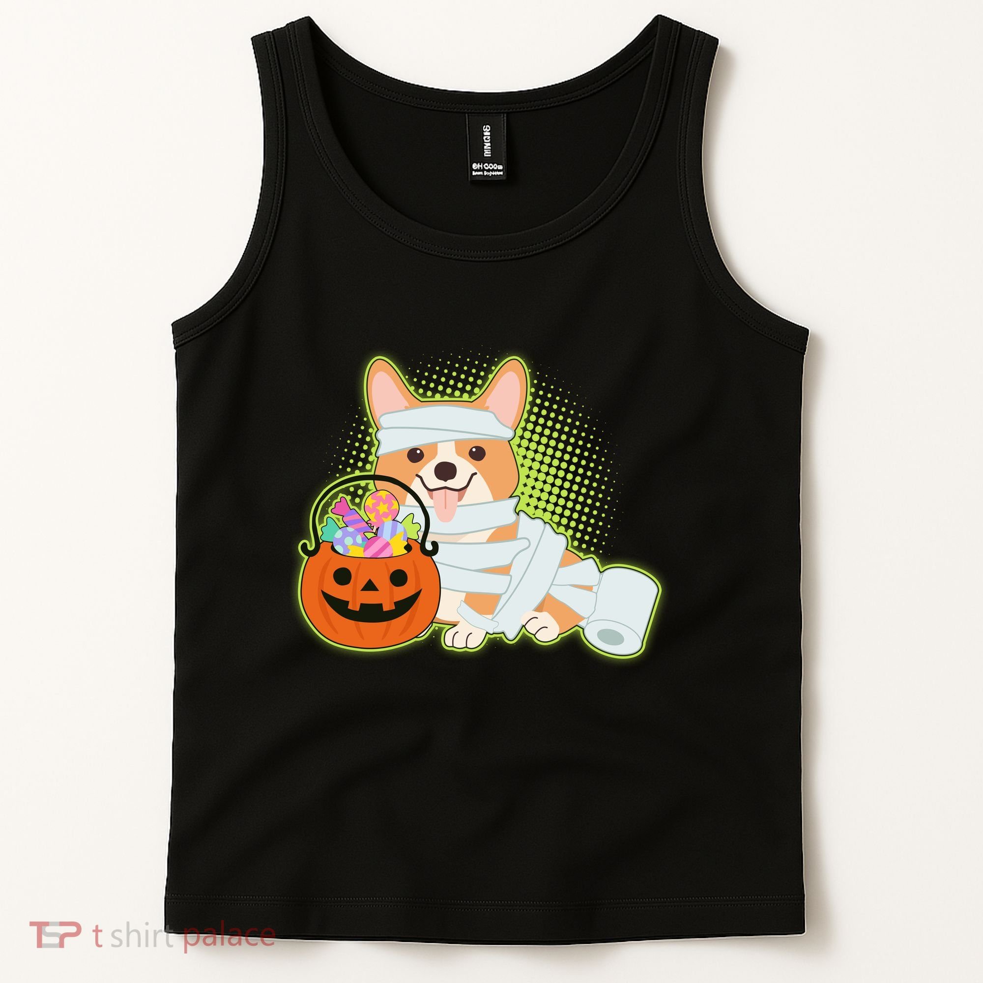 Cute Halloween Mummy Welsh Corgi And Pumpkin Candy Tank Top