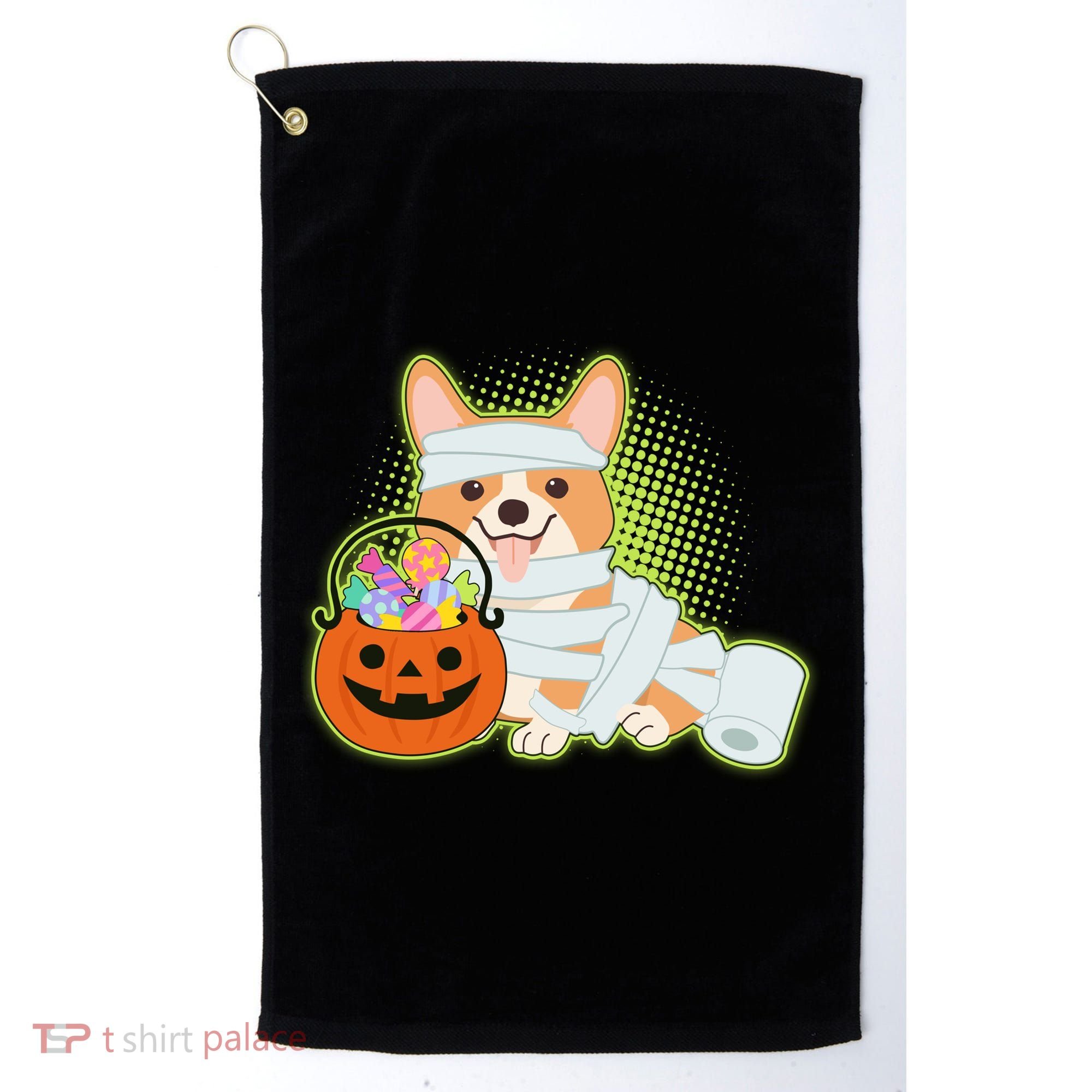 Cute Halloween Mummy Welsh Corgi And Pumpkin Candy Golf Towel