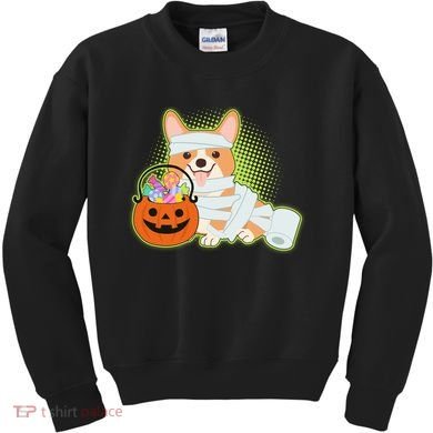 Cute Halloween Mummy Welsh Corgi And Pumpkin Candy Kids Sweatshirt