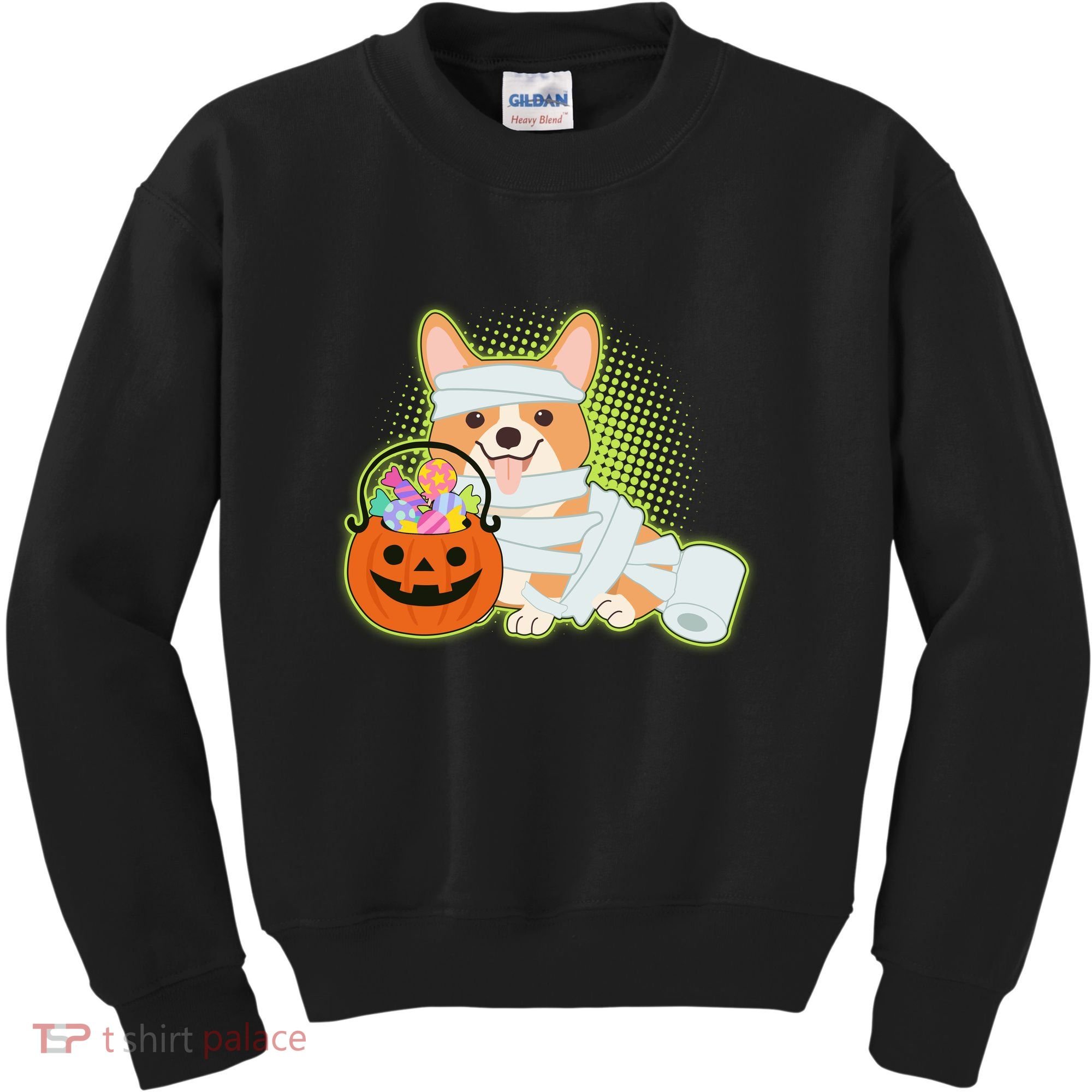 Cute Halloween Mummy Welsh Corgi And Pumpkin Candy Kids Sweatshirt