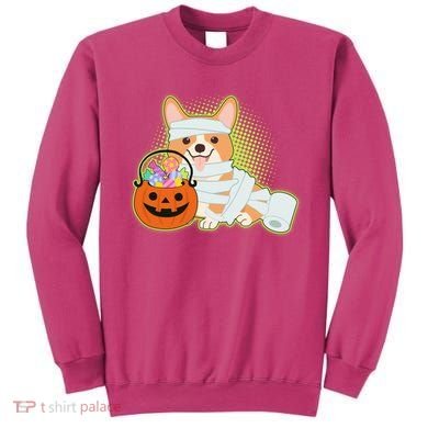 Cute Halloween Mummy Welsh Corgi And Pumpkin Candy Sweatshirt