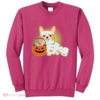 Cute Halloween Mummy Welsh Corgi And Pumpkin Candy Sweatshirt thumb 0