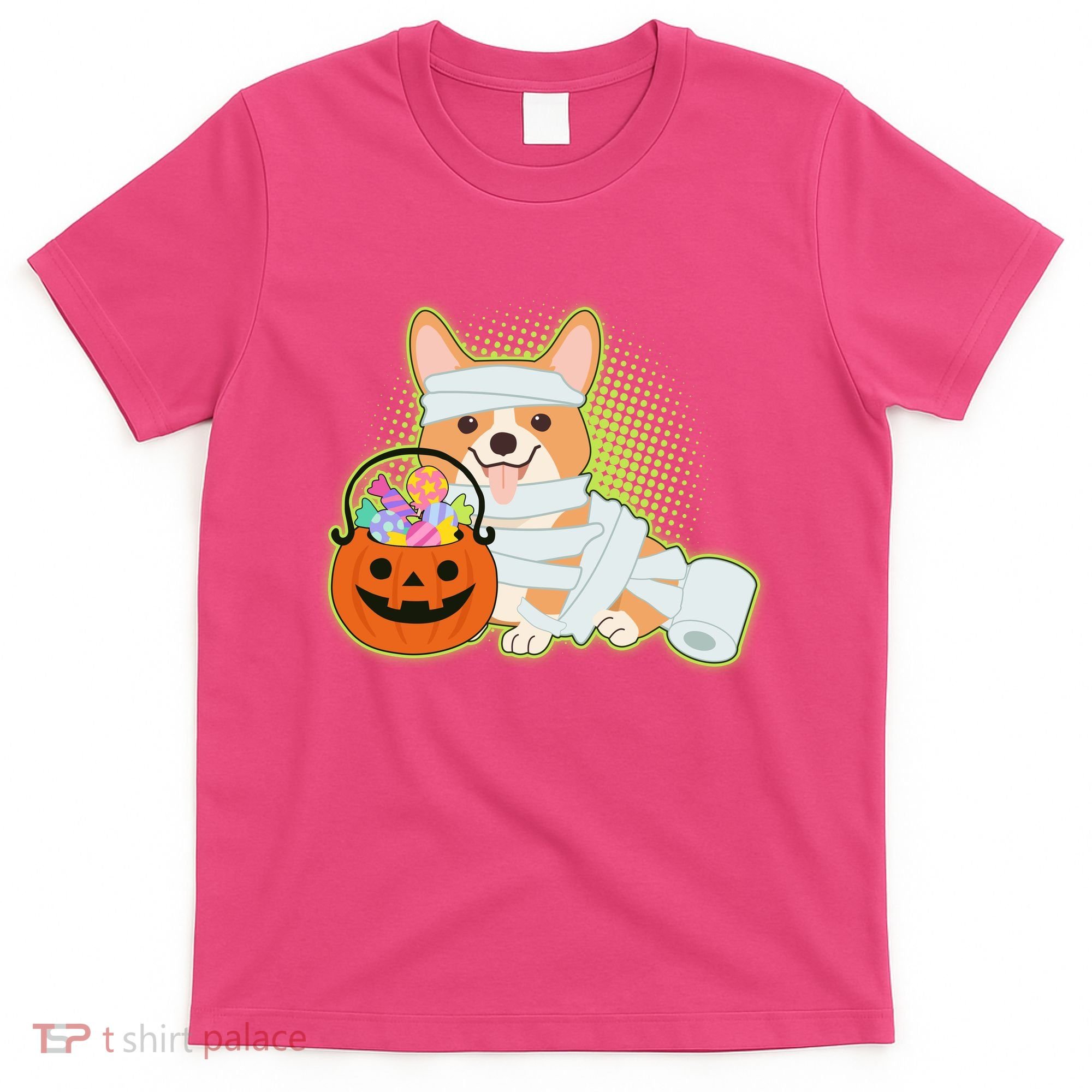 Cute Halloween Mummy Welsh Corgi And Pumpkin Candy T-Shirt