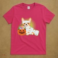 Cute Halloween Mummy Welsh Corgi And Pumpkin Candy T-Shirt thumb 5