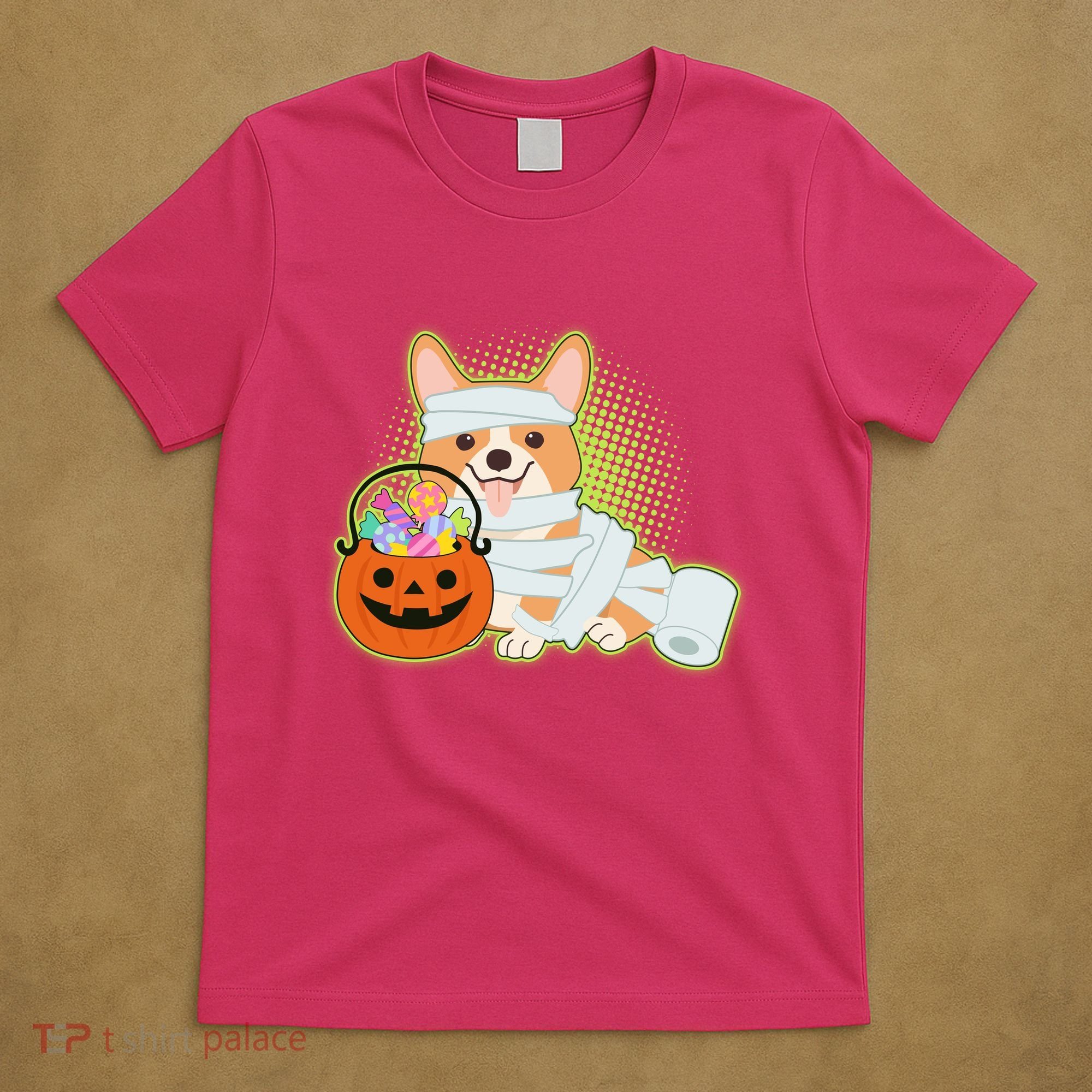 Cute Halloween Mummy Welsh Corgi And Pumpkin Candy T-Shirt