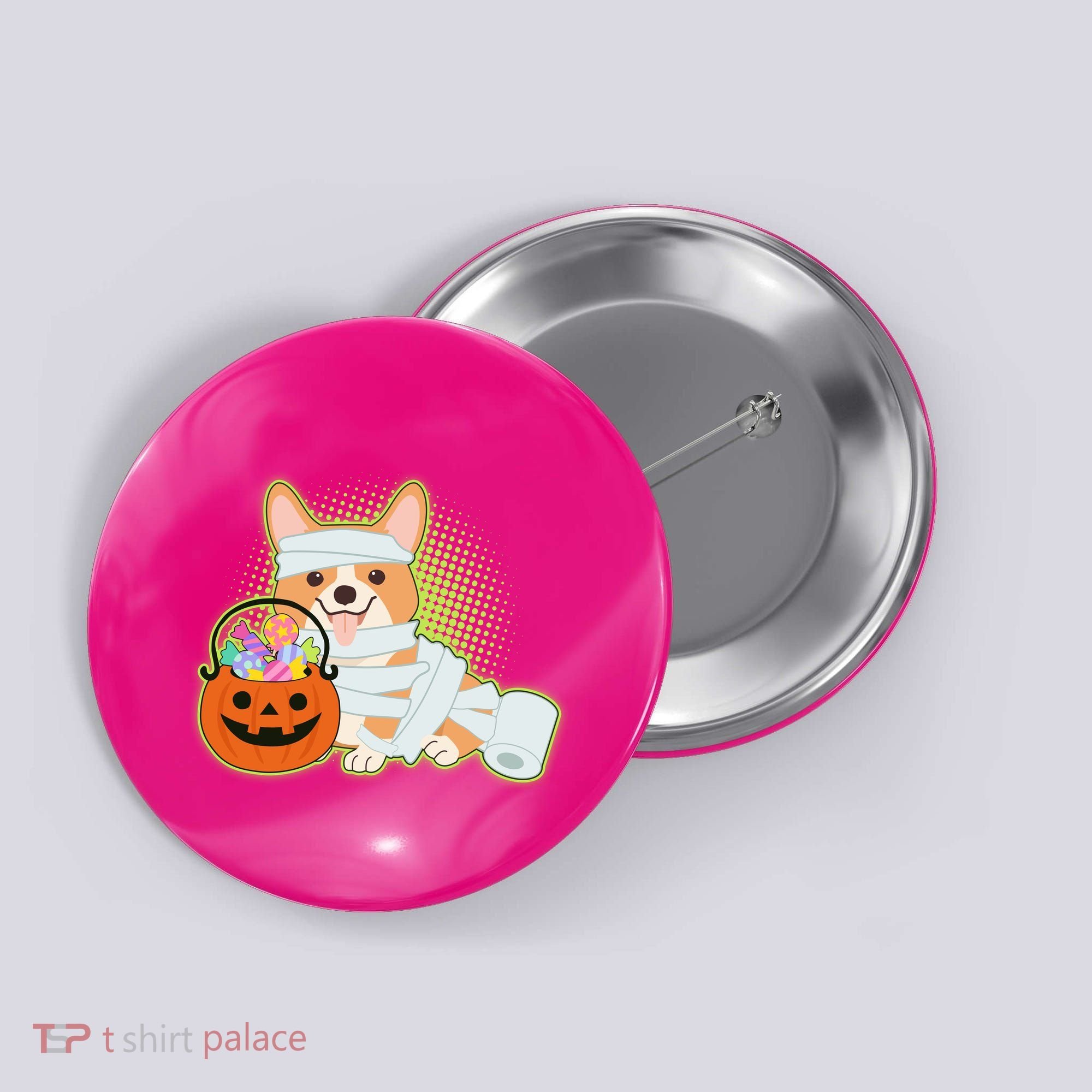 Cute Halloween Mummy Welsh Corgi And Pumpkin Candy Button