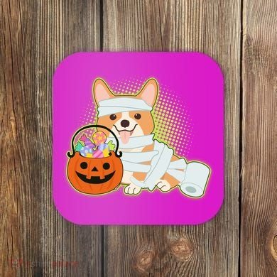 Cute Halloween Mummy Welsh Corgi And Pumpkin Candy Coaster
