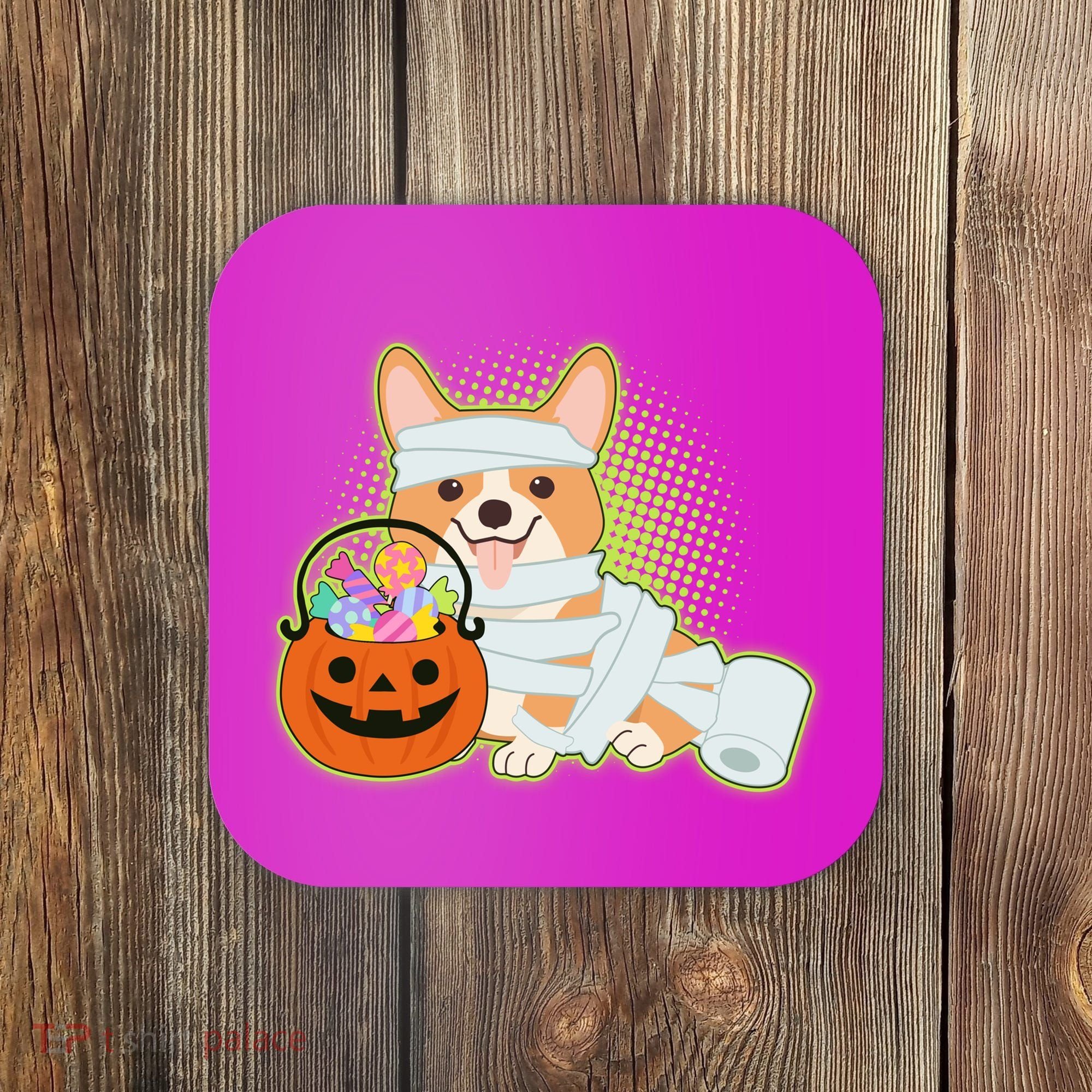 Cute Halloween Mummy Welsh Corgi And Pumpkin Candy Coaster