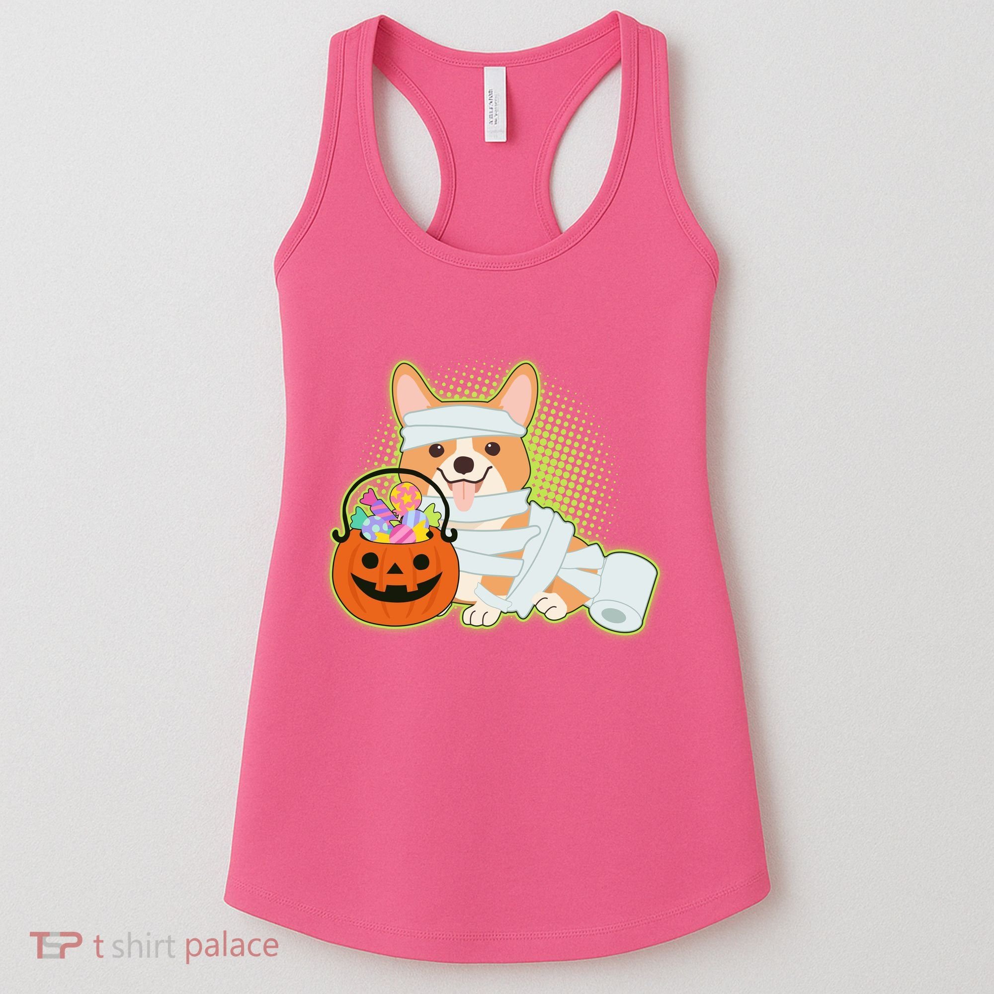 Cute Halloween Mummy Welsh Corgi And Pumpkin Candy Women's Tank Top