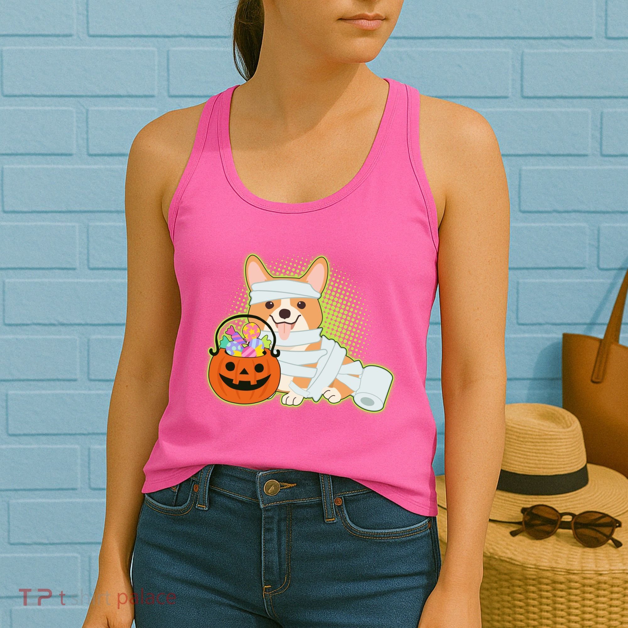 Cute Halloween Mummy Welsh Corgi And Pumpkin Candy Women's Tank Top