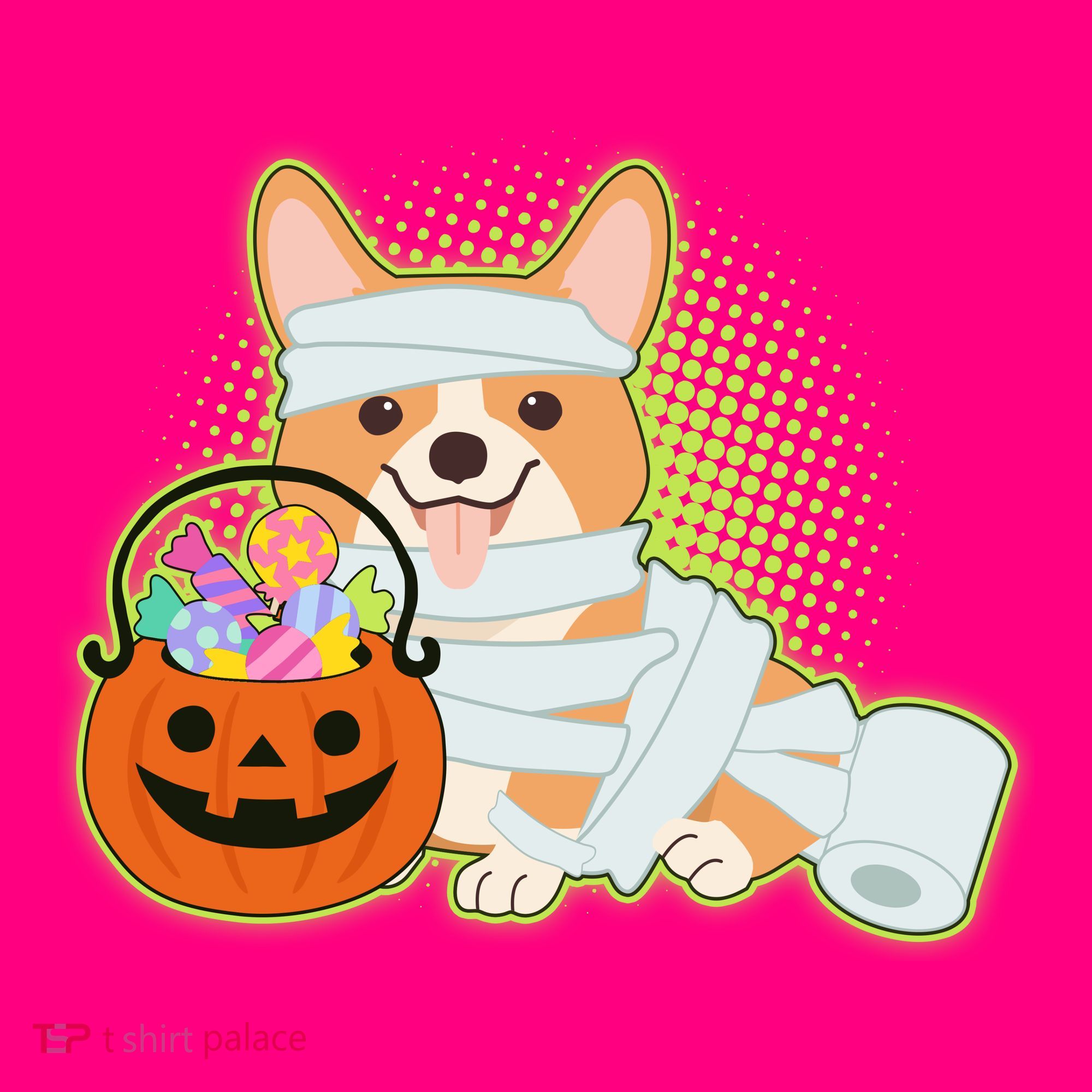 Cute Halloween Mummy Welsh Corgi And Pumpkin Candy Toddler T-Shirt