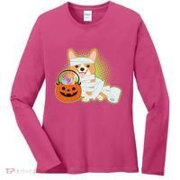 Cute Halloween Mummy Welsh Corgi And Pumpkin Candy Women's Long Sleeve Shirt thumb 0