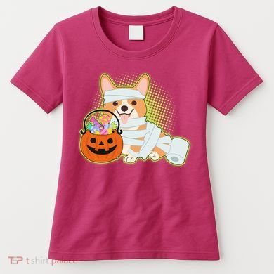 Cute Halloween Mummy Welsh Corgi And Pumpkin Candy Women's T-Shirt