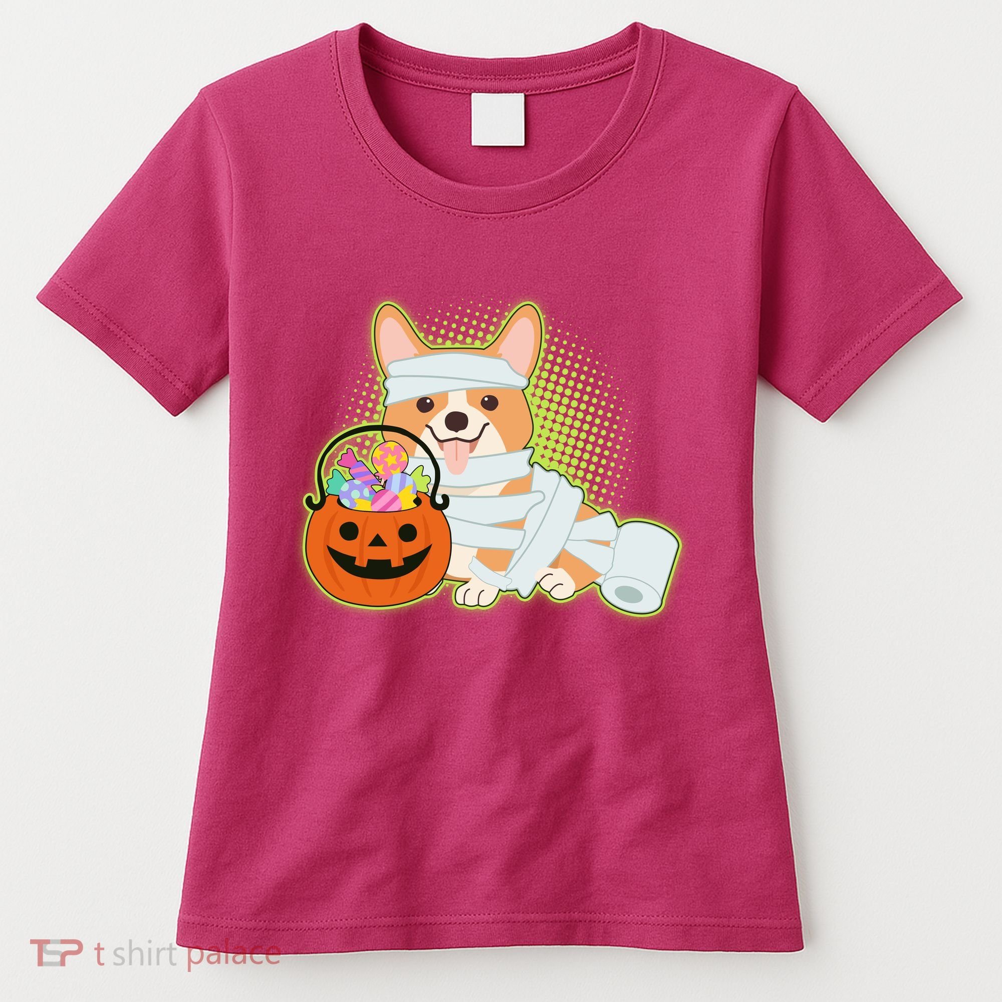Cute Halloween Mummy Welsh Corgi And Pumpkin Candy Women's T-Shirt