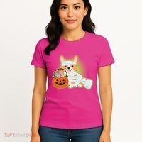 Cute Halloween Mummy Welsh Corgi And Pumpkin Candy Women's T-Shirt thumb 4