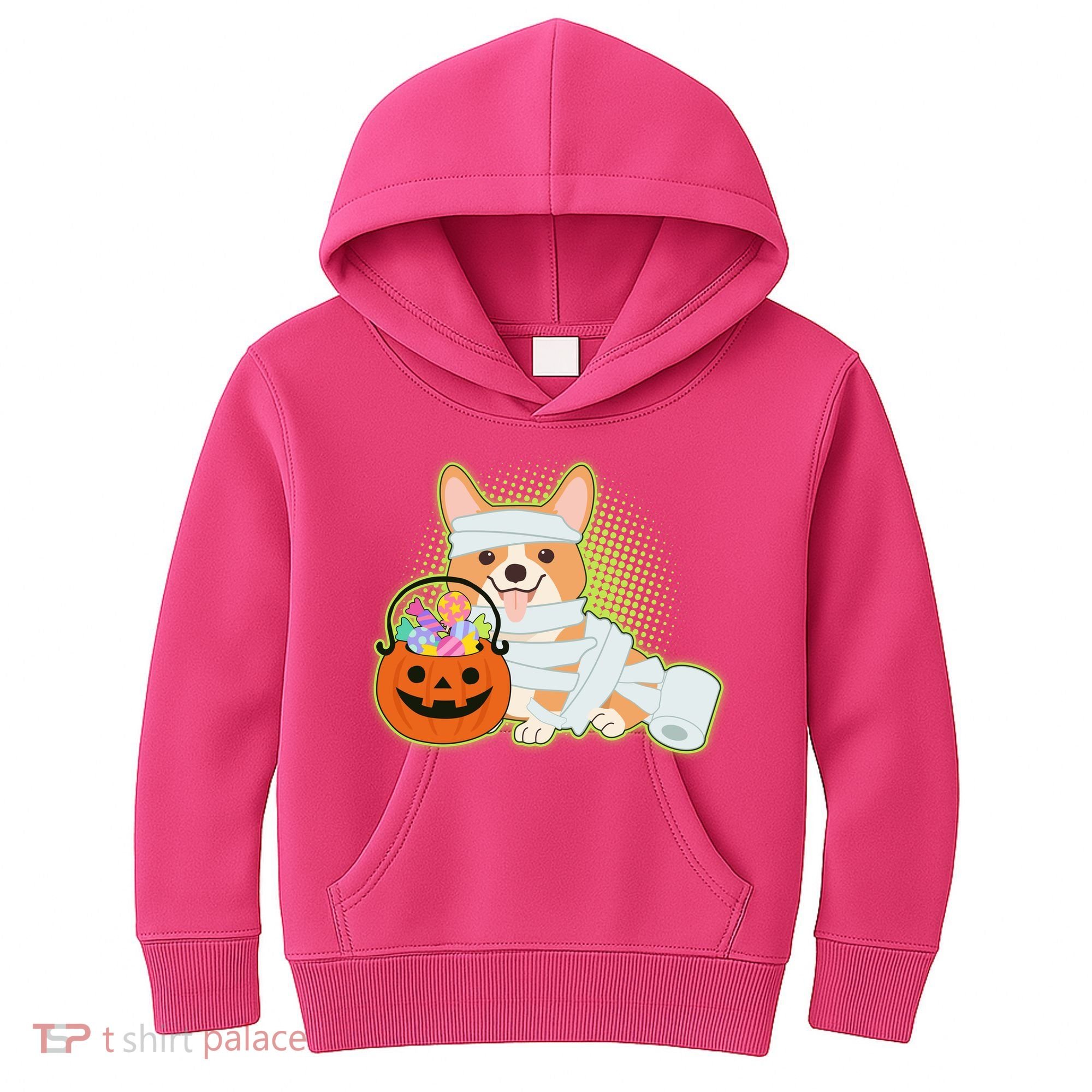 Cute Halloween Mummy Welsh Corgi And Pumpkin Candy Kids Hoodie