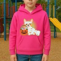 Cute Halloween Mummy Welsh Corgi And Pumpkin Candy Kids Hoodie thumb 2