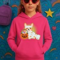 Cute Halloween Mummy Welsh Corgi And Pumpkin Candy Kids Hoodie thumb 3