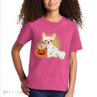 Cute Halloween Mummy Welsh Corgi And Pumpkin Candy Kids T-Shirt thumb 2