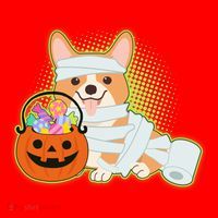 Cute Halloween Mummy Welsh Corgi And Pumpkin Candy Santa Hat thumb 1