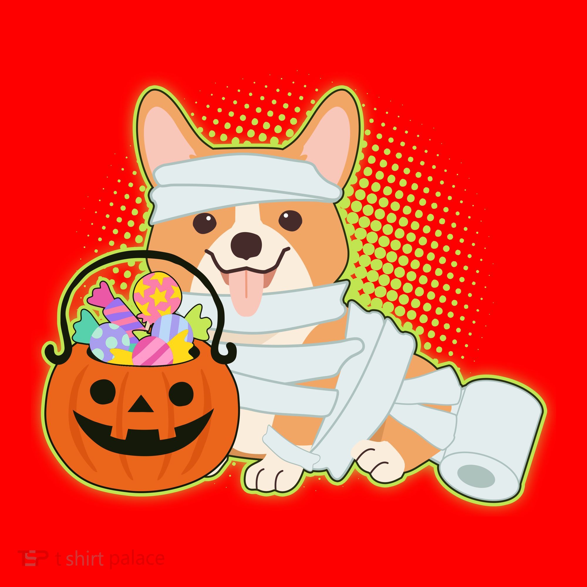 Cute Halloween Mummy Welsh Corgi And Pumpkin Candy Santa Hat