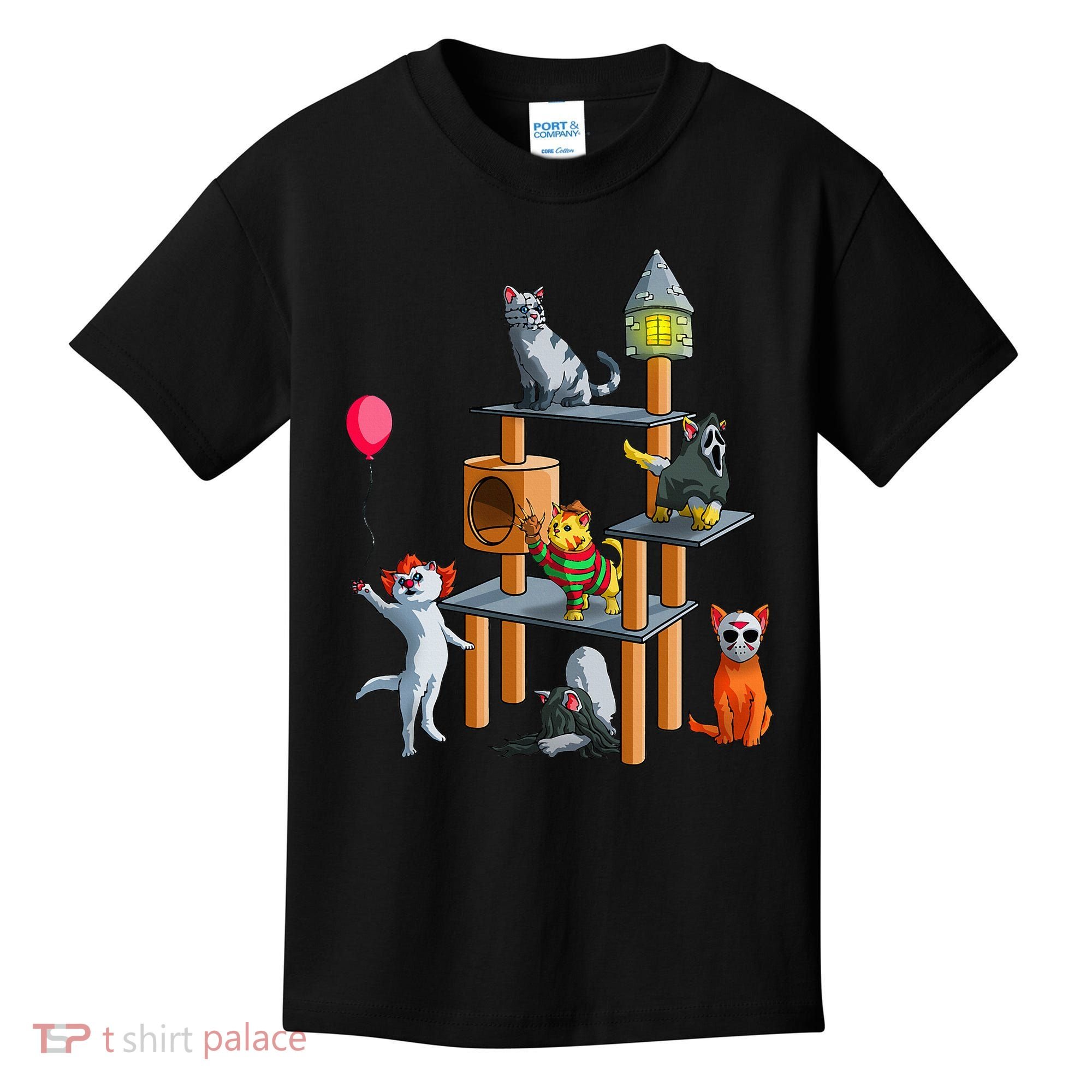 Cat Horror Movies Cute Halloween For Cat Kitty Lovers Kids T-Shirt