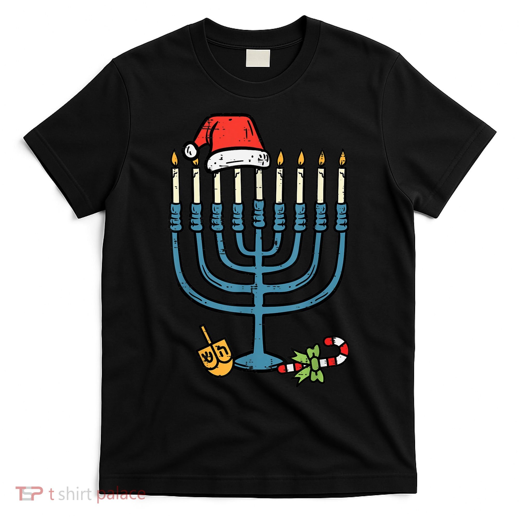 Christmas Hat Menorah Jew Hanukkah Chanukah    T-Shirt