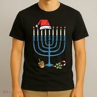 Christmas Hat Menorah Jew Hanukkah Chanukah    T-Shirt thumb 3
