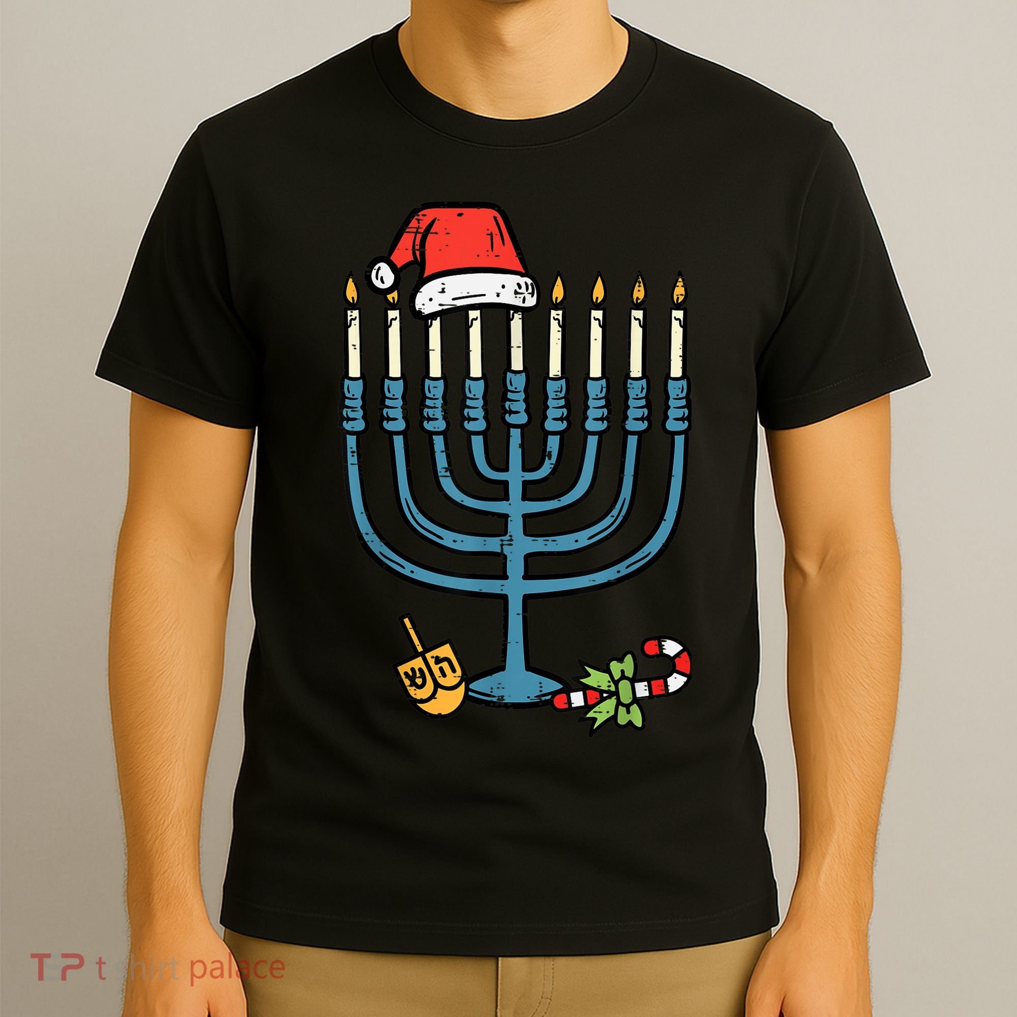 Christmas Hat Menorah Jew Hanukkah Chanukah    T-Shirt