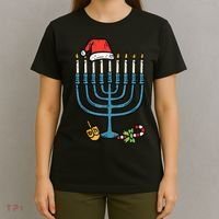 Christmas Hat Menorah Jew Hanukkah Chanukah    T-Shirt thumb 4