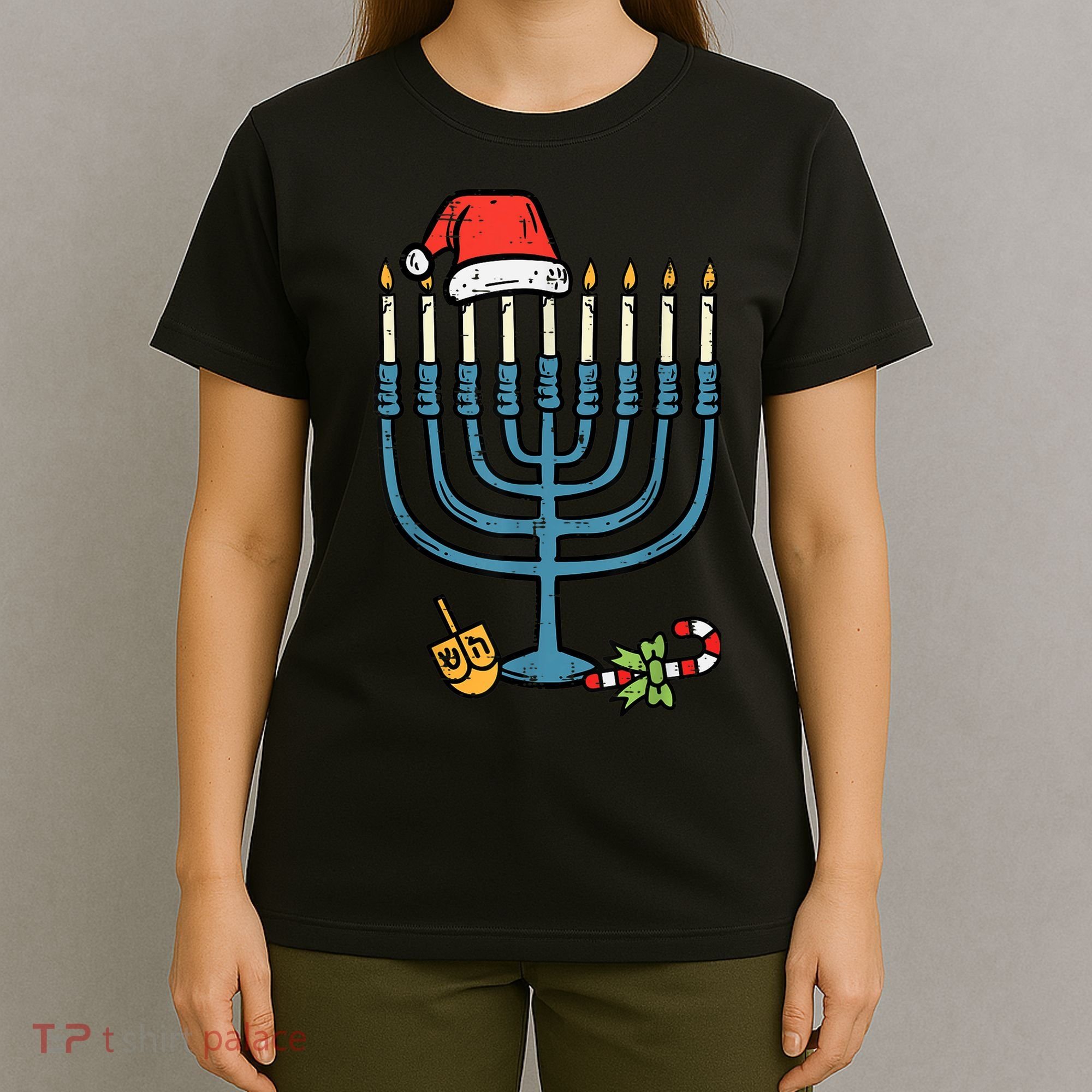Christmas Hat Menorah Jew Hanukkah Chanukah    T-Shirt