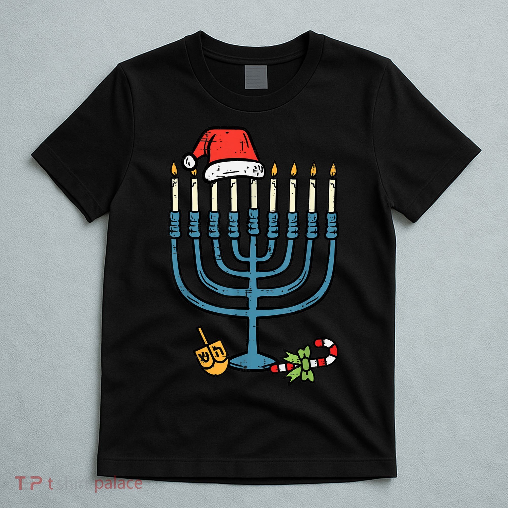 Christmas Hat Menorah Jew Hanukkah Chanukah    T-Shirt
