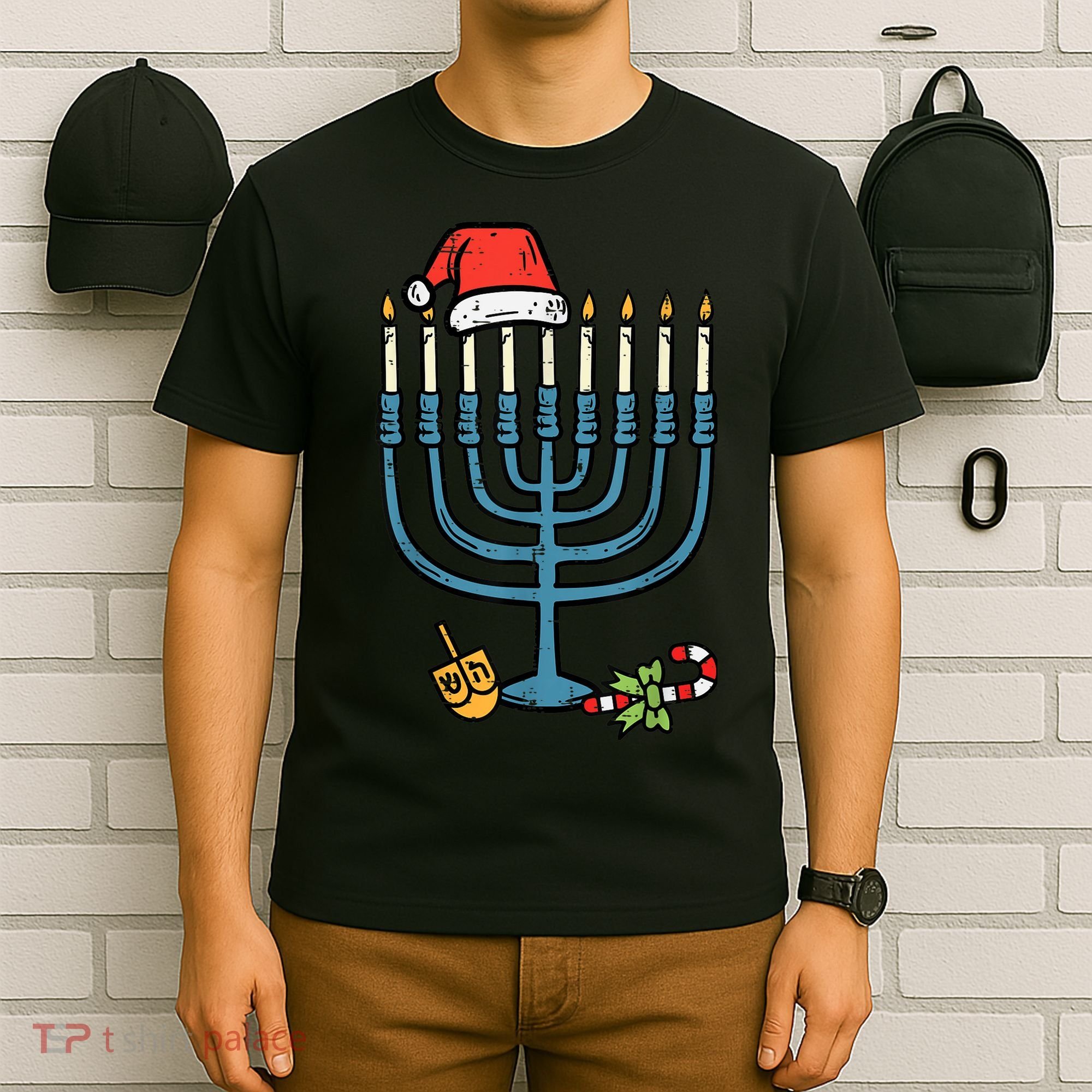 Christmas Hat Menorah Jew Hanukkah Chanukah    T-Shirt