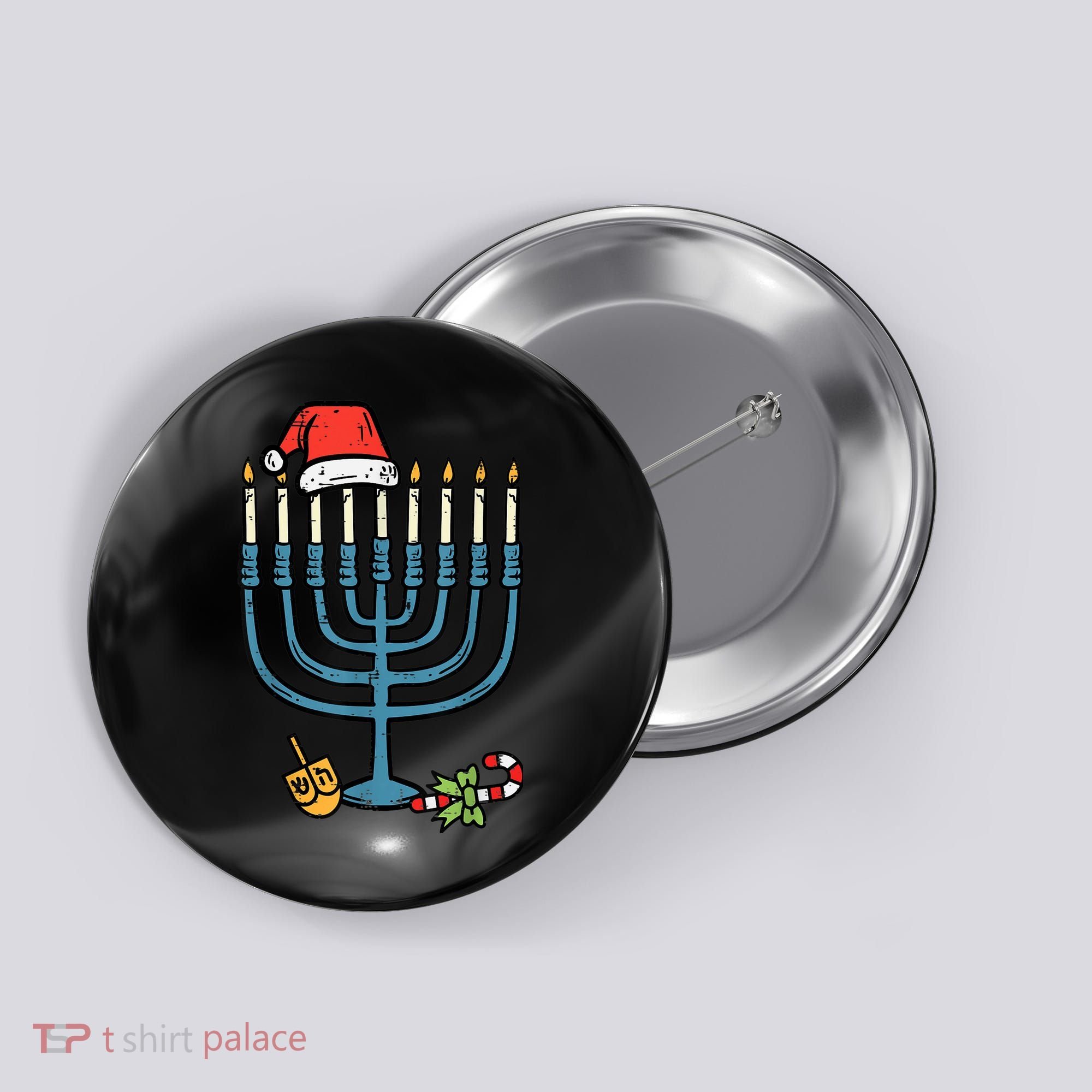 Christmas Hat Menorah Jew Hanukkah Chanukah    Button