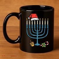 Christmas Hat Menorah Jew Hanukkah Chanukah    11oz C Handle Ceramic Mug thumb 4