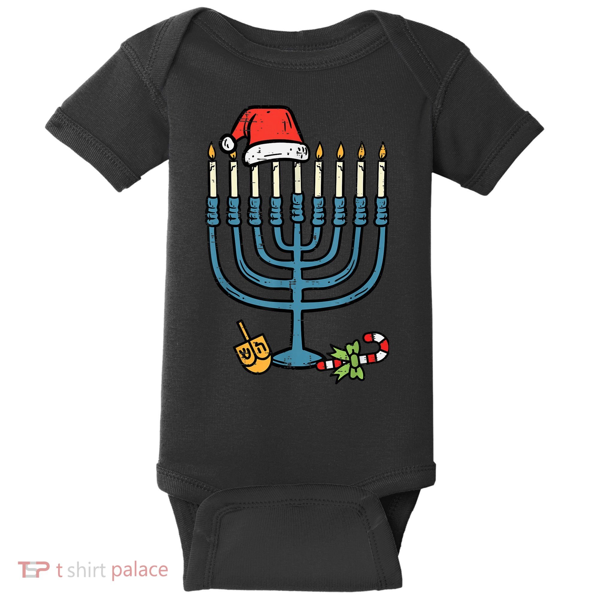 Christmas Hat Menorah Jew Hanukkah Chanukah    Baby Bodysuit