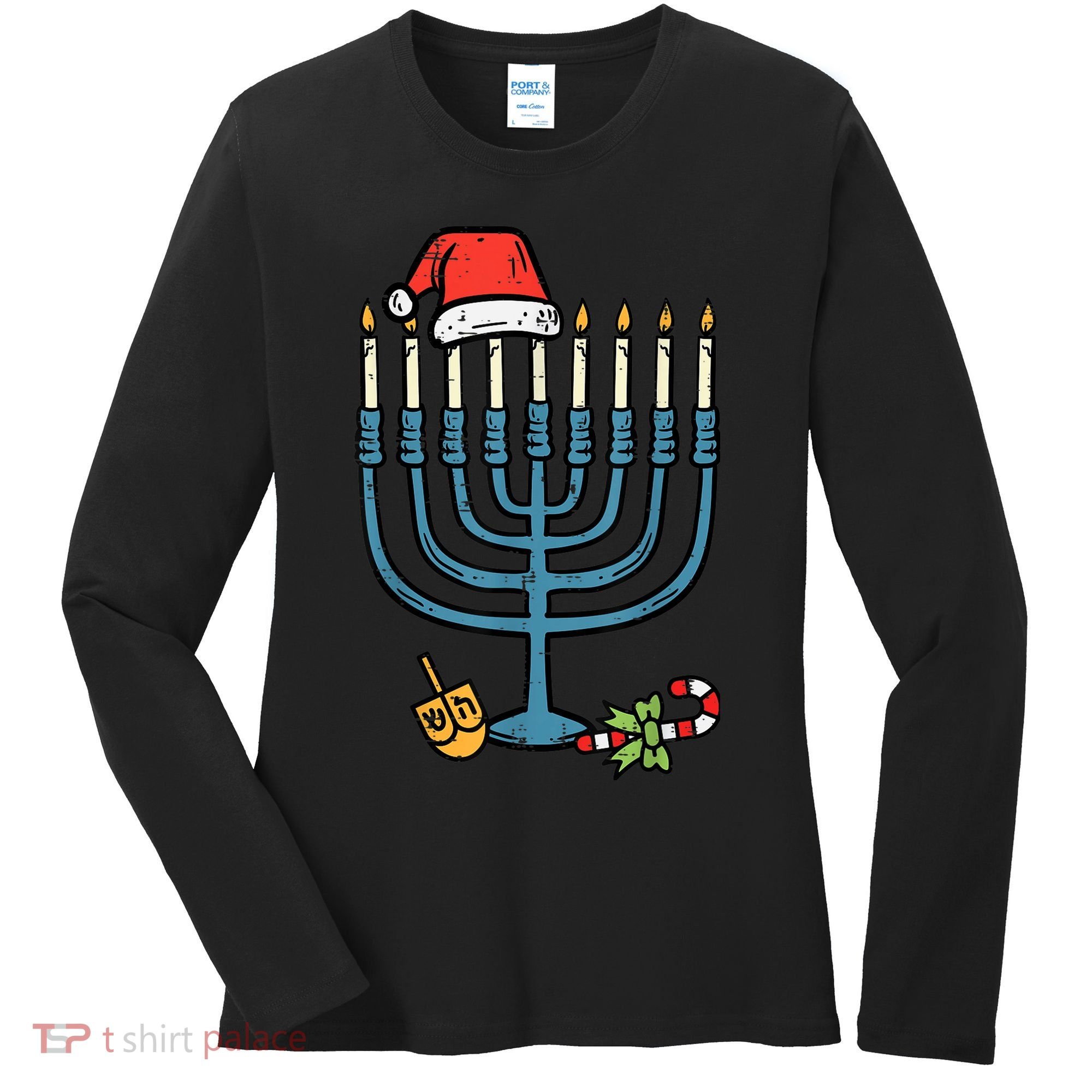 Christmas Hat Menorah Jew Hanukkah Chanukah    Women's Long Sleeve Shirt