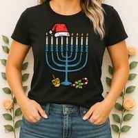 Christmas Hat Menorah Jew Hanukkah Chanukah    Women's T-Shirt thumb 2