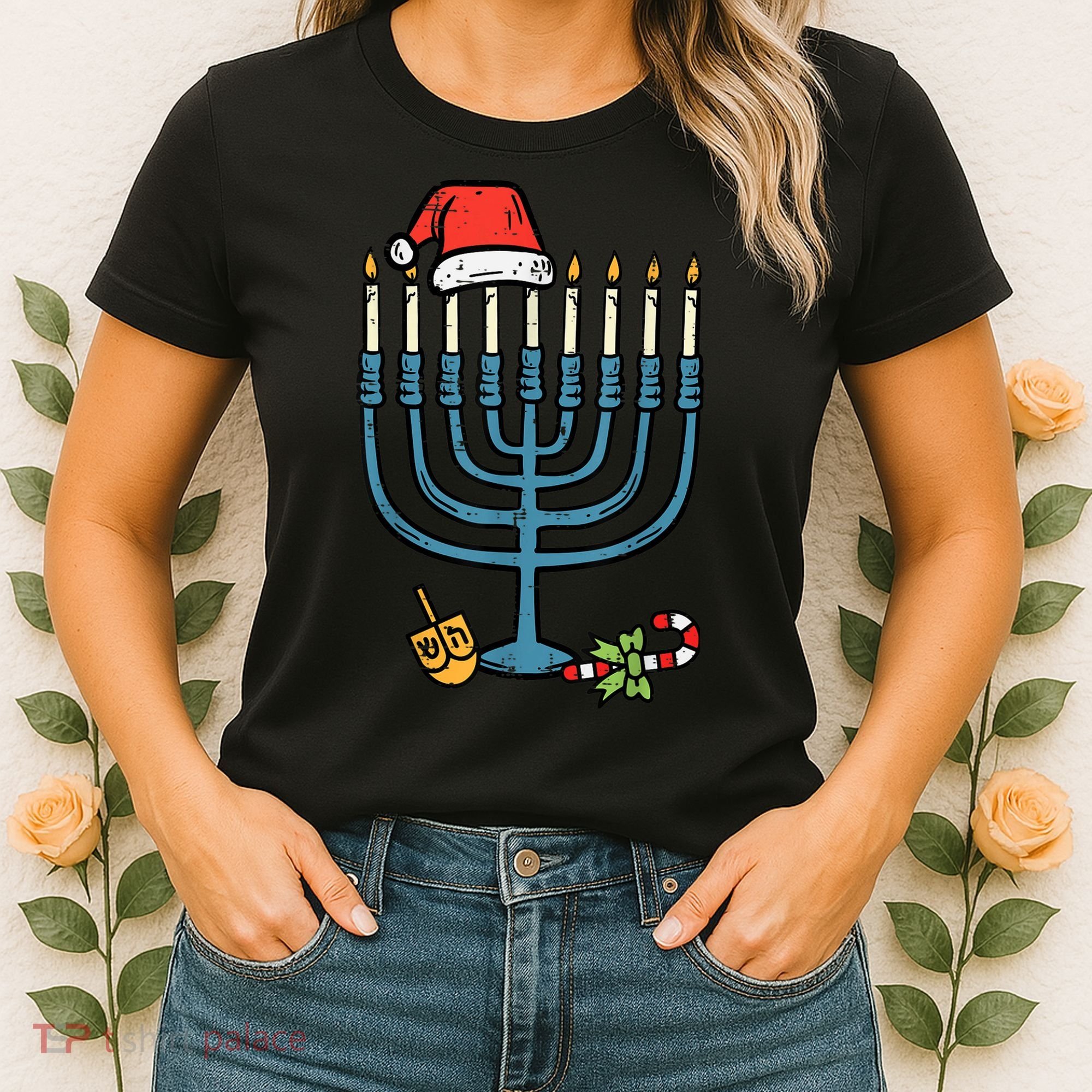Christmas Hat Menorah Jew Hanukkah Chanukah    Women's T-Shirt