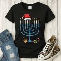 Christmas Hat Menorah Jew Hanukkah Chanukah    Women's T-Shirt thumb 3