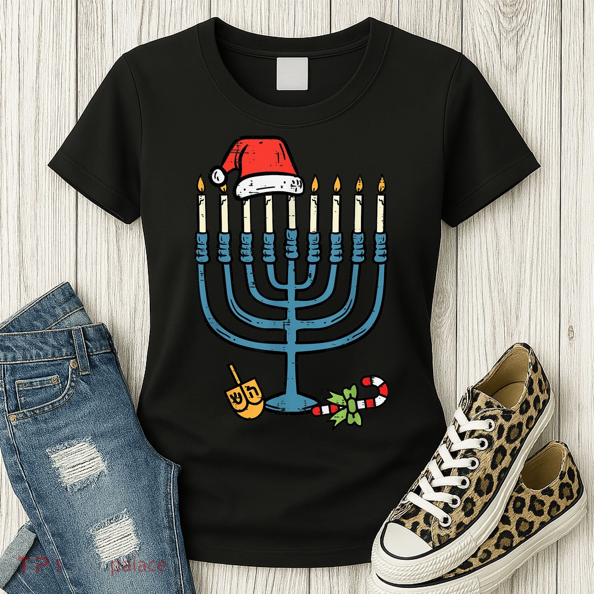 Christmas Hat Menorah Jew Hanukkah Chanukah    Women's T-Shirt